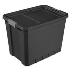 Sterilite Storage System Solution With 27 Gallon Heavy Duty Stackable Storage Box Container Totes With Grey Latching Lid, 12 Pack