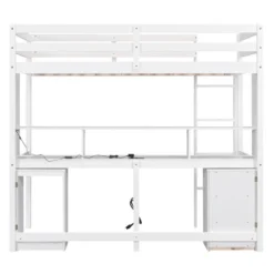 Loft Bed With Multi-Function Storage Table, LED Lights, Bedside Tray And Charging Station, White - ModernLuxe -Home Decoration Store GUEST 026dbc1b c1e3 4184 ac25 39d2cb3e85d5