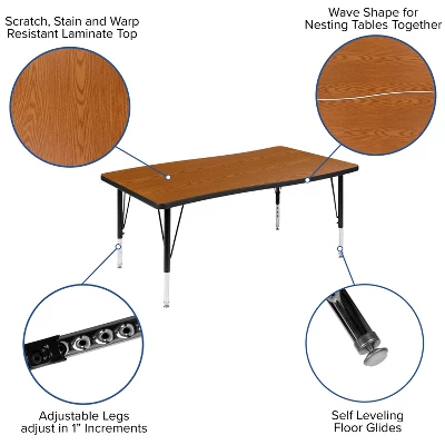 Flash Furniture 28"W X 47.5"L Rectangle Wave Flexible Collaborative Thermal Laminate Activity Table - Height Adjustable Short Legs 2 Flash Furniture 28"W X 47.5"L Rectangle Wave Flexible Collaborative Thermal Laminate Activity Table - Height Adjustable Short Legs - Image 2