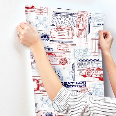 Disney Pixar Cars Schematic Peel And Stick Wallpaper Red/Blue - RoomMates 2 Disney Pixar Cars Schematic Peel And Stick Wallpaper Red/Blue - RoomMates - Image 2