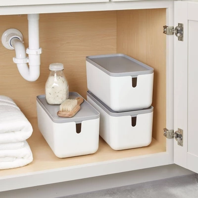 Cade Lidded Storage Bin White/Gray - IDESIGN 2 Cade Lidded Storage Bin White/Gray - IDESIGN - Image 2