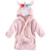 Hudson Baby Infant Girl Plush Animal Bathrobe, Blue Whimsical Unicorn, 0-9 Months