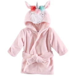 Hudson Baby Infant Girl Plush Animal Bathrobe, Blue Whimsical Unicorn, 0-9 Months