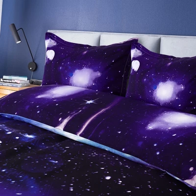 PiccoCasa Polyester Galaxy Sky Cosmos Night Pattern 3D Printed Duvet Cover Set With 2 Pillowcases 4 Pcs Queen Dark Purple 2 PiccoCasa Polyester Galaxy Sky Cosmos Night Pattern 3D Printed Duvet Cover Set With 2 Pillowcases 4 Pcs Queen Dark Purple - Image 2