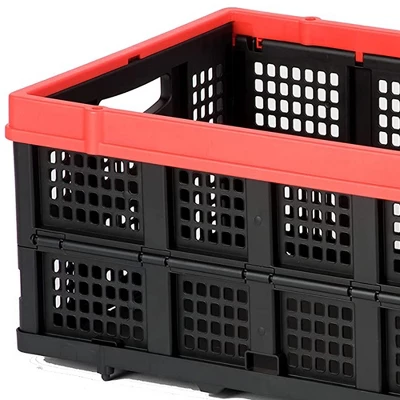Magna Cart Tote 22" X 16" X 11" Lightweight Collapsible And Stackable Plastic Storage Crate For Home Offices And Garages, Black & Red 3 Magna Cart Tote 22" X 16" X 11" Lightweight Collapsible And Stackable Plastic Storage Crate For Home Offices And Garages, Black & Red - Image 3