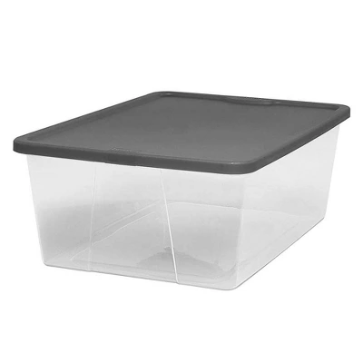 Homz Snaplock 12-Quart Plastic Multipurpose Stackable Storage Container Bins With Gray Snaplock Lid For Home And Office Organization, Clear (4 Pack) 1 Homz Snaplock 12-Quart Plastic Multipurpose Stackable Storage Container Bins With Gray Snaplock Lid For Home And Office Organization, Clear (4 Pack)