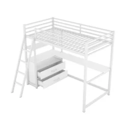 Twin Size Metal Loft Bed With Desk, Shelves And Two Built-in Drawers - ModernLuxe -Home Decoration Store GUEST 098b7020 3611 4615 828b 81b8b85ecfb4