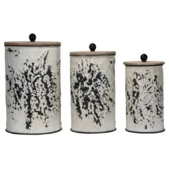 Set Of 3 Cream And Gray Floral Metal Decorative Storage Canisters - Foreside Home & Garden -Home Decoration Store GUEST 0a6e4f62 ee76 4468 8366 51b5e95f5be3