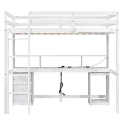 Loft Bed With Multi-Function Storage Table, LED Lights, Bedside Tray And Charging Station, White - ModernLuxe -Home Decoration Store GUEST 0c075bc0 b4b6 4dab bf99 034fe6432e51