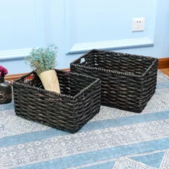 Hastings Home Handmade Rectangular Twisted Wicker Baskets - Set Of 2 - Black -Home Decoration Store GUEST 1099ddf9 acac 4365 bb7f e7170f50e842