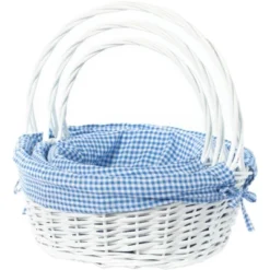 Wickerwise White Round Willow Gift Basket, With Gingham Liner And Handles -Home Decoration Store GUEST 121149e8 5e8f 4efc b2f1 0a23d1a547ba