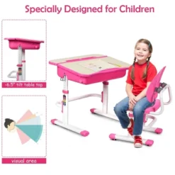 Costway Adjustable Children Study Desk Chair Set W/Winged Backrest Pink -Home Decoration Store GUEST 13352c01 b0d5 4b09 8440 c81e168f66c0
