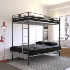 Twin Over Futon Maxence Metal Bunk Bed Silver/Black - Room & Joy 10 Twin Over Futon Maxence Metal Bunk Bed Silver/Black - Room & Joy -Home Decoration Store GUEST 134bebff c5c1 488e 8a84 6d1155dd076d