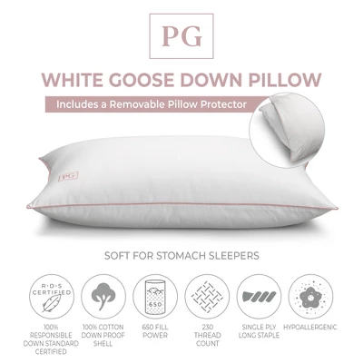 White Goose Down Pillow With 100% Certified RDS Down, And Removable Pillow Protector 1 White Goose Down Pillow With 100% Certified RDS Down, And Removable Pillow Protector
