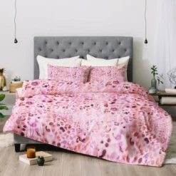 Queen/Full Schatzi Brown Jungle Cat Comforter Set Pink - Deny Designs