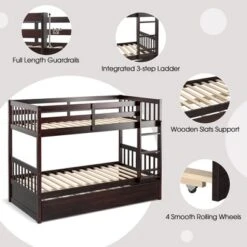 Costway Twin Over Twin Bunk Bed With Twin Trundle Solid Wood Frame Espresso/White 15 Costway Twin Over Twin Bunk Bed With Twin Trundle Solid Wood Frame Espresso/White -Home Decoration Store GUEST 19d3a859 b5f6 451c 9d39 2f6f71d52485