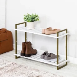 Honey-Can-Do 2 Tier Square Tube Shoe Rack Olive And White -Home Decoration Store GUEST 1aa5cb9f d396 49a9 b470 0ff7d170d8ec