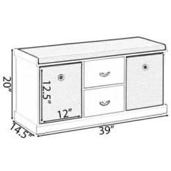 Basicwise MDF Storage Box Shoe Bench With 2 Shelves, Foldable Baskets And A Gray Cushion, White -Home Decoration Store GUEST 1bb69244 406d 44a5 b7aa a93bfcc31707