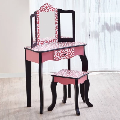 Fashion Leopard Prints Gisele Play Wooden Vanity Set Pink / Black - Teamson Kids 1 Fashion Leopard Prints Gisele Play Wooden Vanity Set Pink / Black - Teamson Kids