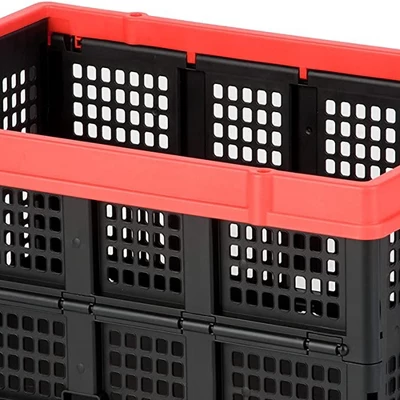 Magna Cart Tote 22" X 16" X 11" Lightweight Collapsible And Stackable Plastic Storage Crate For Home Offices And Garages, Black & Red 4 Magna Cart Tote 22" X 16" X 11" Lightweight Collapsible And Stackable Plastic Storage Crate For Home Offices And Garages, Black & Red - Image 4