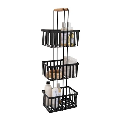3 Tier Metal Spa Tower With Bamboo Handles Black - Simplify 1 3 Tier Metal Spa Tower With Bamboo Handles Black - Simplify