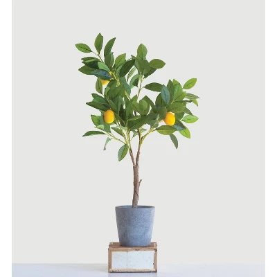28" Artificial Faux Lemon Tree In Cement Pot - Storied Home 1 28" Artificial Faux Lemon Tree In Cement Pot - Storied Home