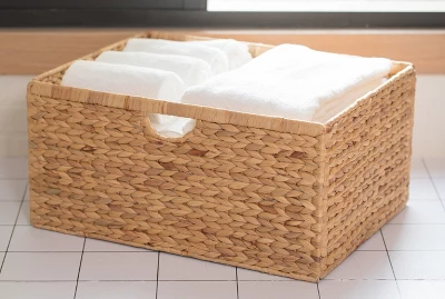 Vintiquewise Foldable Natural Water Hyacinth Storage Bin, Large 1 Vintiquewise Foldable Natural Water Hyacinth Storage Bin, Large