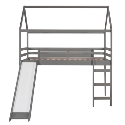 House Shape Twin Size Loft Bed With Slide, Gray - ModernLuxe 4 House Shape Twin Size Loft Bed With Slide, Gray - ModernLuxe - Image 4