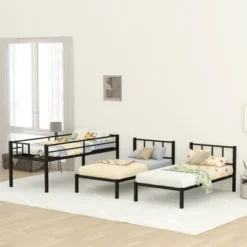 Twin Over Twin Metal Triple Bunk Bed With Ladder, Black-ModernLuxe -Home Decoration Store GUEST 21cb5205 3911 4481 b89f 761f5de37e4e