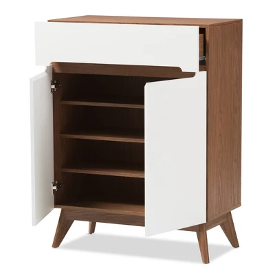 Calypso Mid - Century Modern Wood Storage Shoe Cabinet - Brown - Baxton Studio 1 Calypso Mid - Century Modern Wood Storage Shoe Cabinet - Brown - Baxton Studio