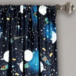 Universe Room Darkening Window Curtain Panels Navy - Lush Décor
