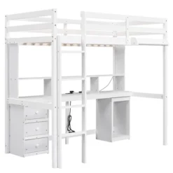Loft Bed With Multi-Function Storage Table, LED Lights, Bedside Tray And Charging Station, White - ModernLuxe -Home Decoration Store GUEST 26a33b3f 8e8d 468a 95cf 3a07ca52e13c