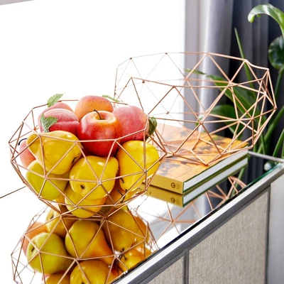 Set Of 2 Round Modern Reflections Iron Geodesic Basket - Olivia & May 2 Set Of 2 Round Modern Reflections Iron Geodesic Basket - Olivia & May - Image 2