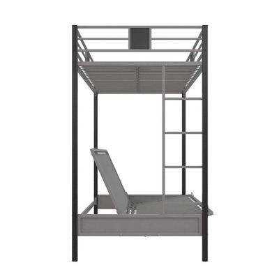 Twin Over Futon Maxence Metal Bunk Bed Silver/Black - Room & Joy 5 Twin Over Futon Maxence Metal Bunk Bed Silver/Black - Room & Joy - Image 5
