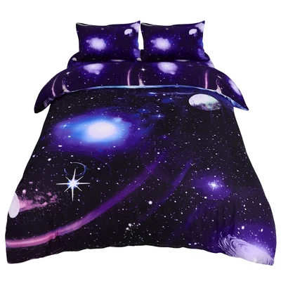 PiccoCasa Polyester Galaxy Sky Cosmos Night Pattern 3D Printed Duvet Cover Set With 2 Pillowcases 4 Pcs Queen Dark Purple 7 PiccoCasa Polyester Galaxy Sky Cosmos Night Pattern 3D Printed Duvet Cover Set With 2 Pillowcases 4 Pcs Queen Dark Purple - Image 7