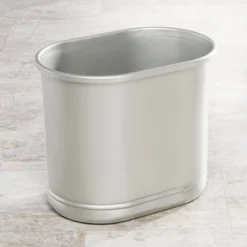 MDesign Slim Small Metal Trash Can Wastebasket, Garbage Bin