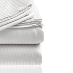 Embossed 1800 Series Wrinkle Resistant Stripe All Season Bed Sheet Set White By Plazatex