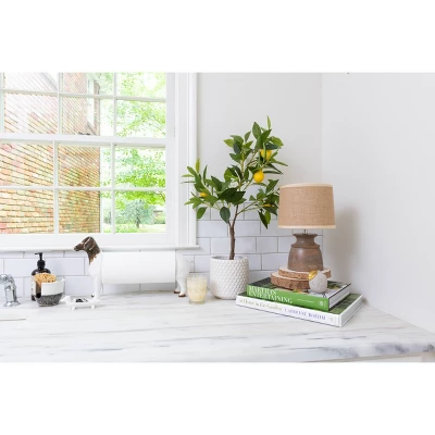 28" Artificial Faux Lemon Tree In Cement Pot - Storied Home 2 28" Artificial Faux Lemon Tree In Cement Pot - Storied Home - Image 2