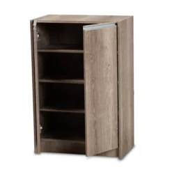 Langston Weathered Wood 2 Door Shoe Cabinet Oak - Baxton Studio
