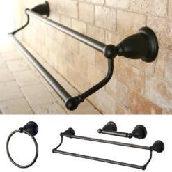 3pc Traditional Solid Brass Oil Rubbed Bronze Double Towel Bar Bath Accessory Set - Kingston Brass