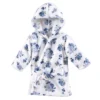 Luvable Friends Baby Girl Plush Bathrobe, Blue Floral, 0-9M