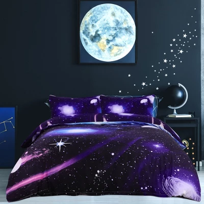 PiccoCasa Polyester Galaxy Sky Cosmos Night Pattern 3D Printed Duvet Cover Set With 2 Pillowcases 4 Pcs Queen Dark Purple 1 PiccoCasa Polyester Galaxy Sky Cosmos Night Pattern 3D Printed Duvet Cover Set With 2 Pillowcases 4 Pcs Queen Dark Purple