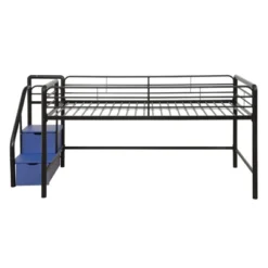Kids' Junior Metal Loft Bed With Storage Steps And Curtain Set Black/Blue - Room & Joy -Home Decoration Store GUEST 387d26e7 138a 48f1 b8a0 b5f35f0cc235