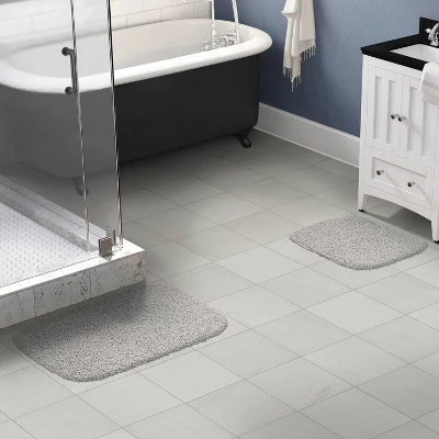 2pc Shaggy Nylon Washable Bathroom Rug Set Platinum Gray - Garland Rug 1 2pc Shaggy Nylon Washable Bathroom Rug Set Platinum Gray - Garland Rug