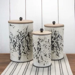 Set Of 3 Cream And Gray Floral Metal Decorative Storage Canisters - Foreside Home & Garden -Home Decoration Store GUEST 3d627eed 8fff 47a3 b08b 619f7ab2926d