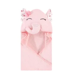 Hudson Baby Infant Girl Cotton Animal Face Hooded Towel, Floral Pretty Elephant, One Size