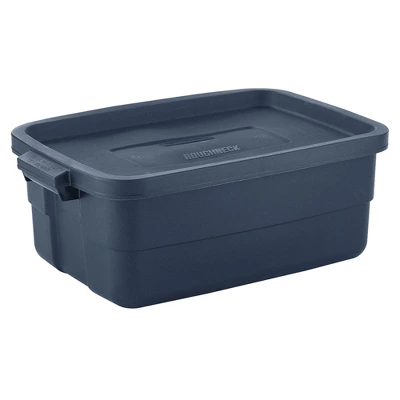 Rubbermaid Roughneck 10 Gallon Rugged Storage Tote In Dark Indigo Metallic With Lid And Handles For Home, Basement, Garage, (6 Pack) 1 Rubbermaid Roughneck 10 Gallon Rugged Storage Tote In Dark Indigo Metallic With Lid And Handles For Home, Basement, Garage, (6 Pack)