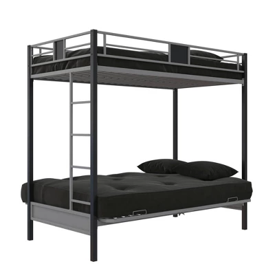Twin Over Futon Maxence Metal Bunk Bed Silver/Black - Room & Joy 6 Twin Over Futon Maxence Metal Bunk Bed Silver/Black - Room & Joy - Image 6