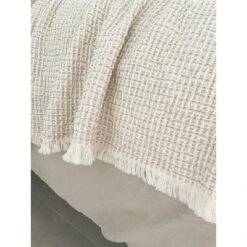 Ivory & Taupe Cotton Waffle Weave Bed Blanket - Anaya -Home Decoration Store GUEST 42187953 842c 46af af0f 65da7aea3134