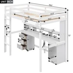 Loft Bed With Multi-Function Storage Table, LED Lights, Bedside Tray And Charging Station, White - ModernLuxe -Home Decoration Store GUEST 43e1dcbe 0676 421e 8451 fcc7fda01759